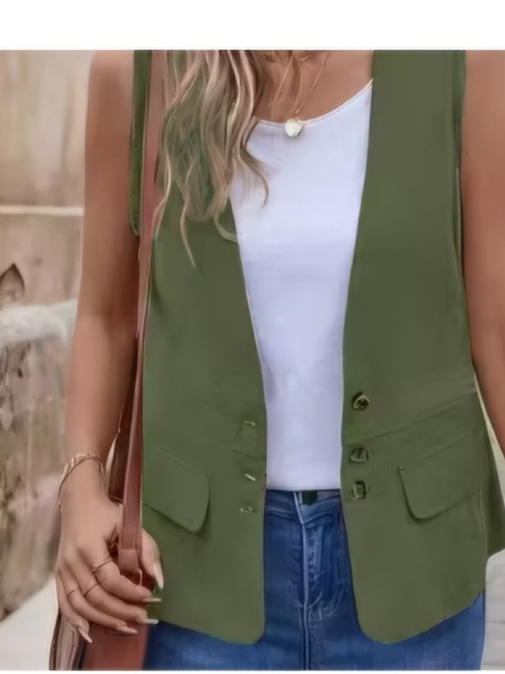 Olive Green Sleeveless Blazer Vest